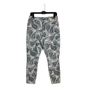 ANN TAYLOR LOFT Women's Curvy Skinny Ankle White Floral Leaf Print Jeans Size 8